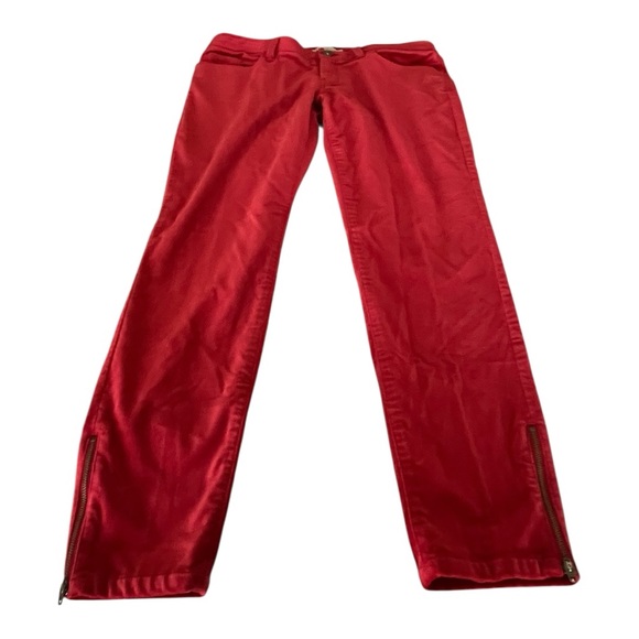 Banana Republic Heritage Red Skinny Velvet Zip Ankle Pants Size 30 - Picture 1 of 7